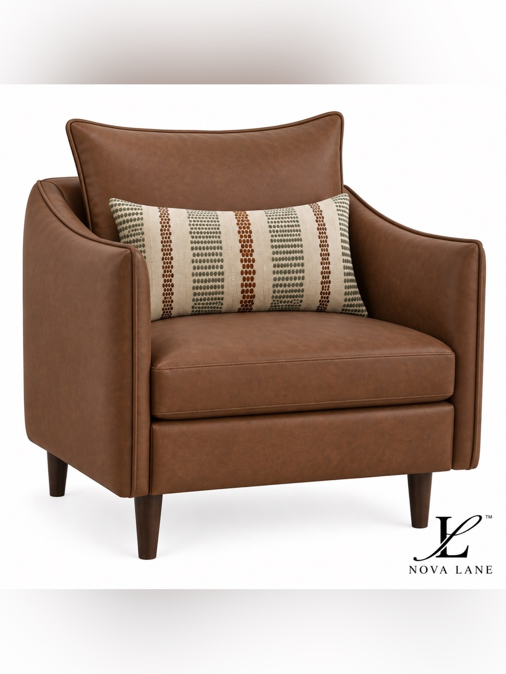 NEW Cognac Brown Faux Leather Chair and Lumbar Pillow